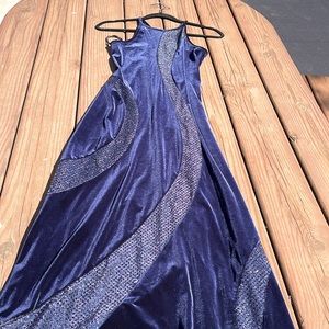 Navy strapless dress with sequin waves. 5/6. Length 55 inches.